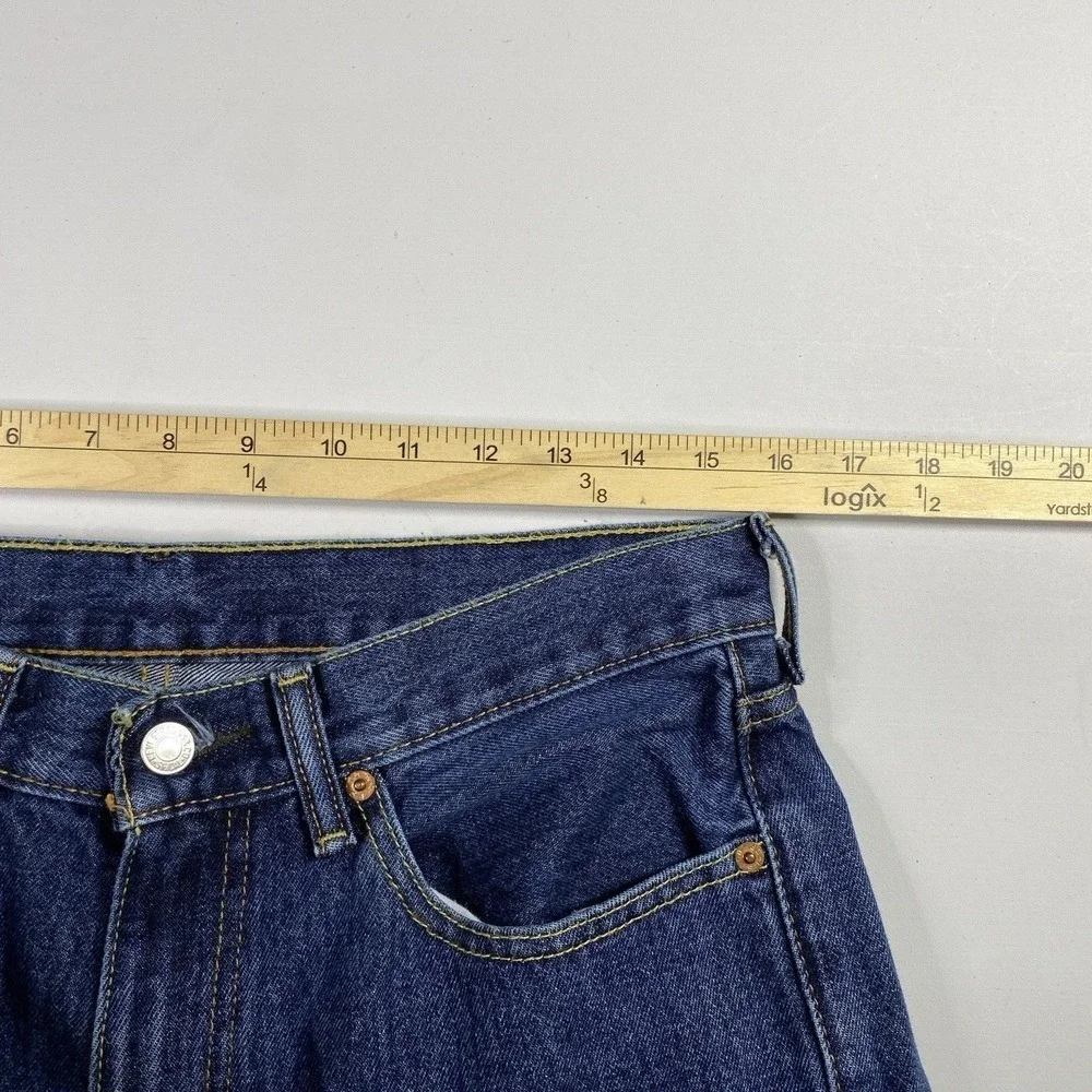 Levis 505 Regular Fit Jeans 32x34 Blue Distressed Raw Hem Straight Leg